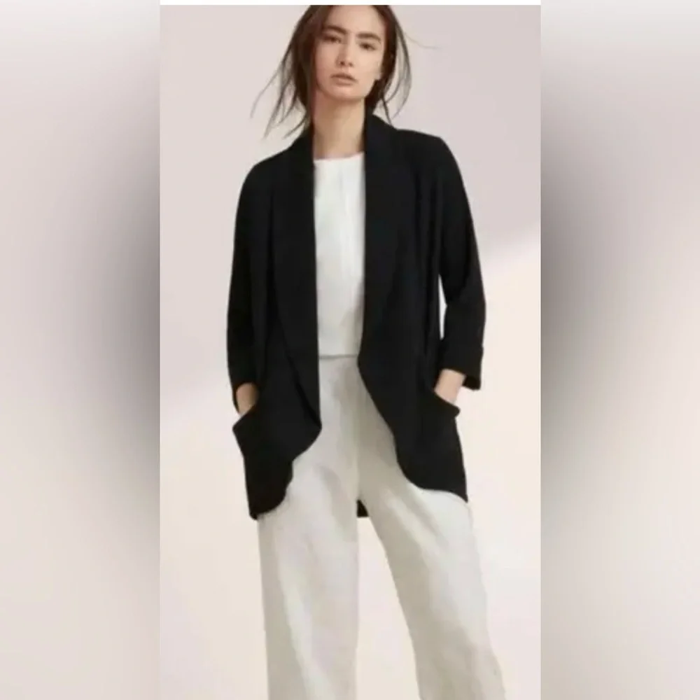 Wilfred Aritzia Chevalier Jacket Blazer Crepe Open Front 3/4 Sleeve Black Size 8